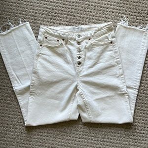 Topshop Cream/Off-White button waist straight-leg jeans size 28